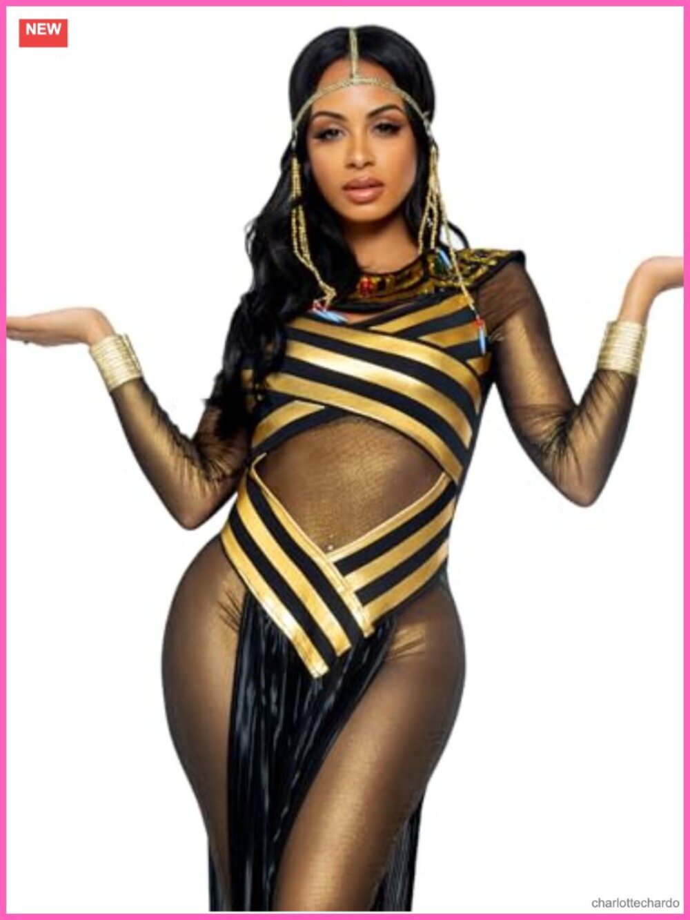 Leg Avenue 3-Piece Cleopatra Costume Catsuit Dress Headpiece Adult